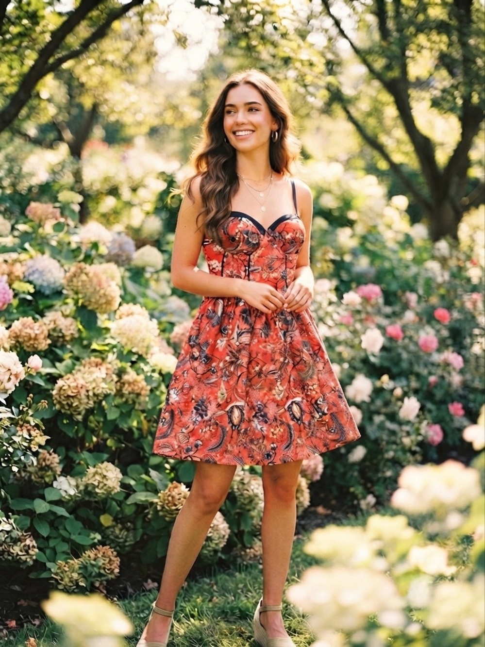 Band of Gypsies Coral Floral Sweetheart Mini Dress